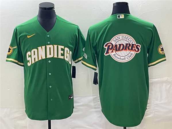 Men%27s San Diego Padres Green Team Big Logo Cool Base Stitched Baseball Jersey